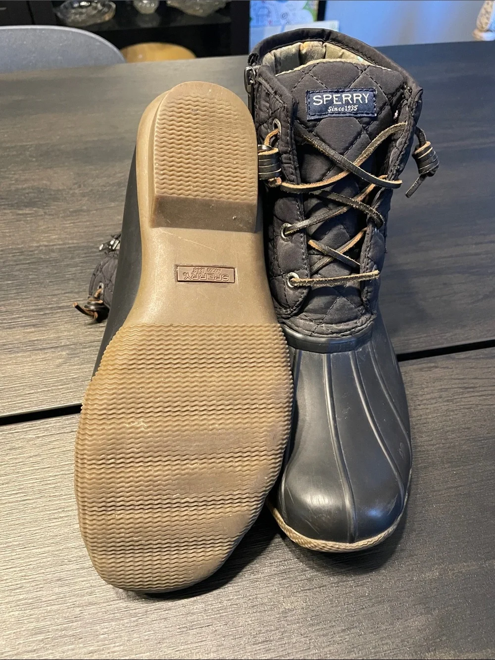 Sperry Saltwater Quilted Black and Tan Waterproof Ankle Duck Boots